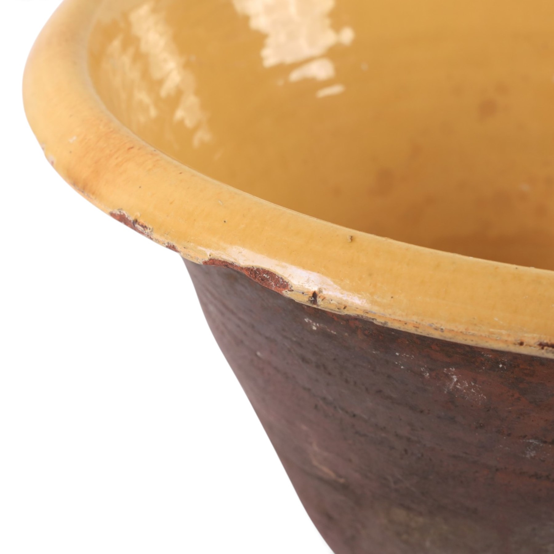 Large pancheon, of tapering circular form, with yellow glazed interior, H28cm, D52cm 