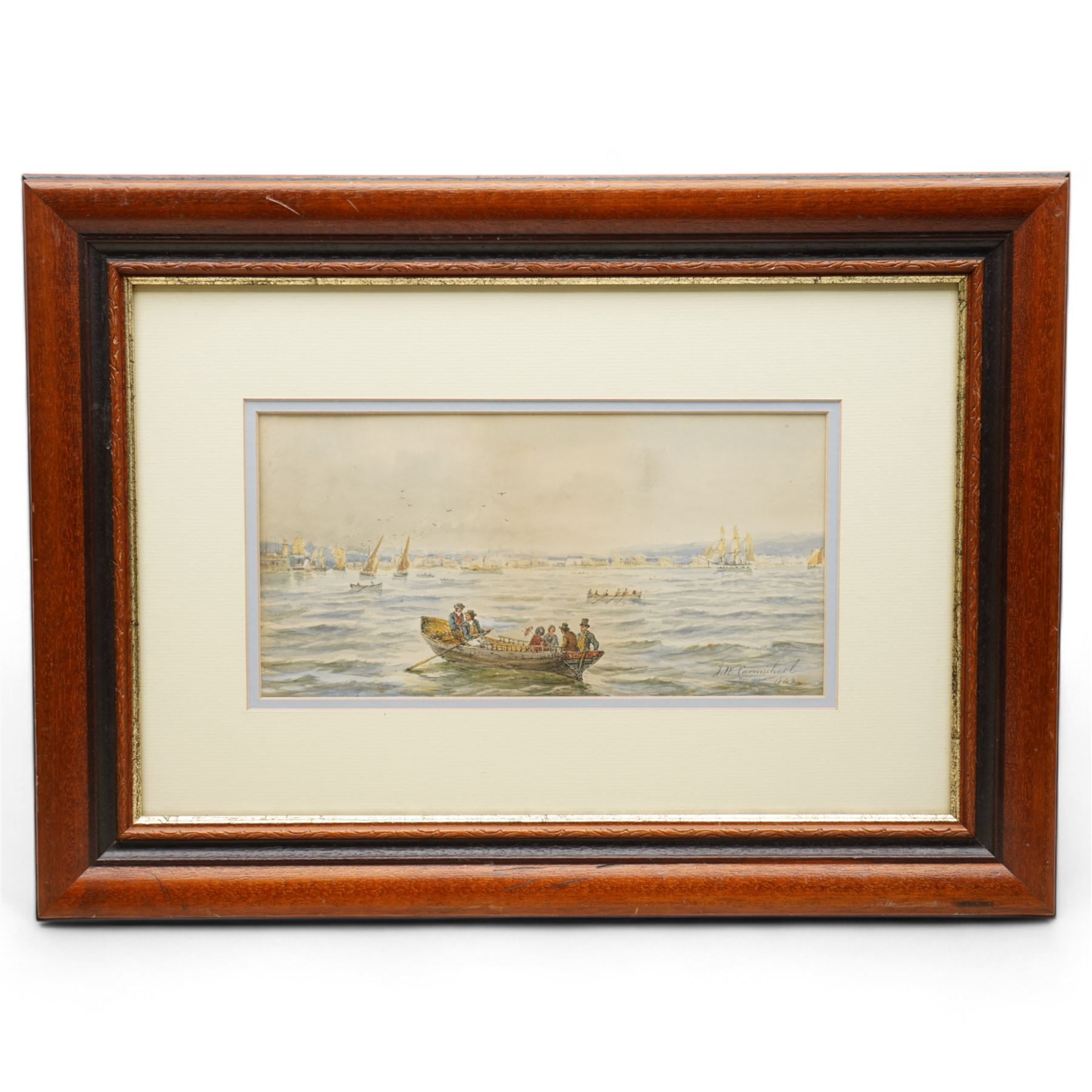 John Wilson Carmichael (British 1799-1868): Busy Shipping Lane, watercolour signed and dated 1842, 17cm x 33cm