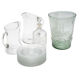 *Collection of hand blown and contemporary decorative glassware examples, to include a set of twelve etched glass ice plates, large trumpet shaped vase with shaped floral decoration, decanter with devil motif, etc
From the Kirkham Hall Attic & Cellar Collection, sold without reserve