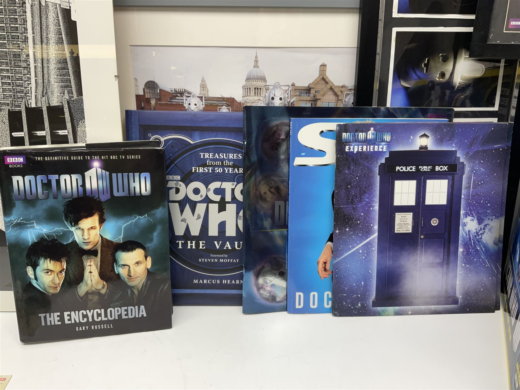 Doctor Who collectables to include ‘British Icon Dalek’ limited 50th anniversary edition in original box, collectors cookie jar, Dalek and Tardis related figures, sonic screwdrivers, small quantity of stamps, framed prints, books etc 