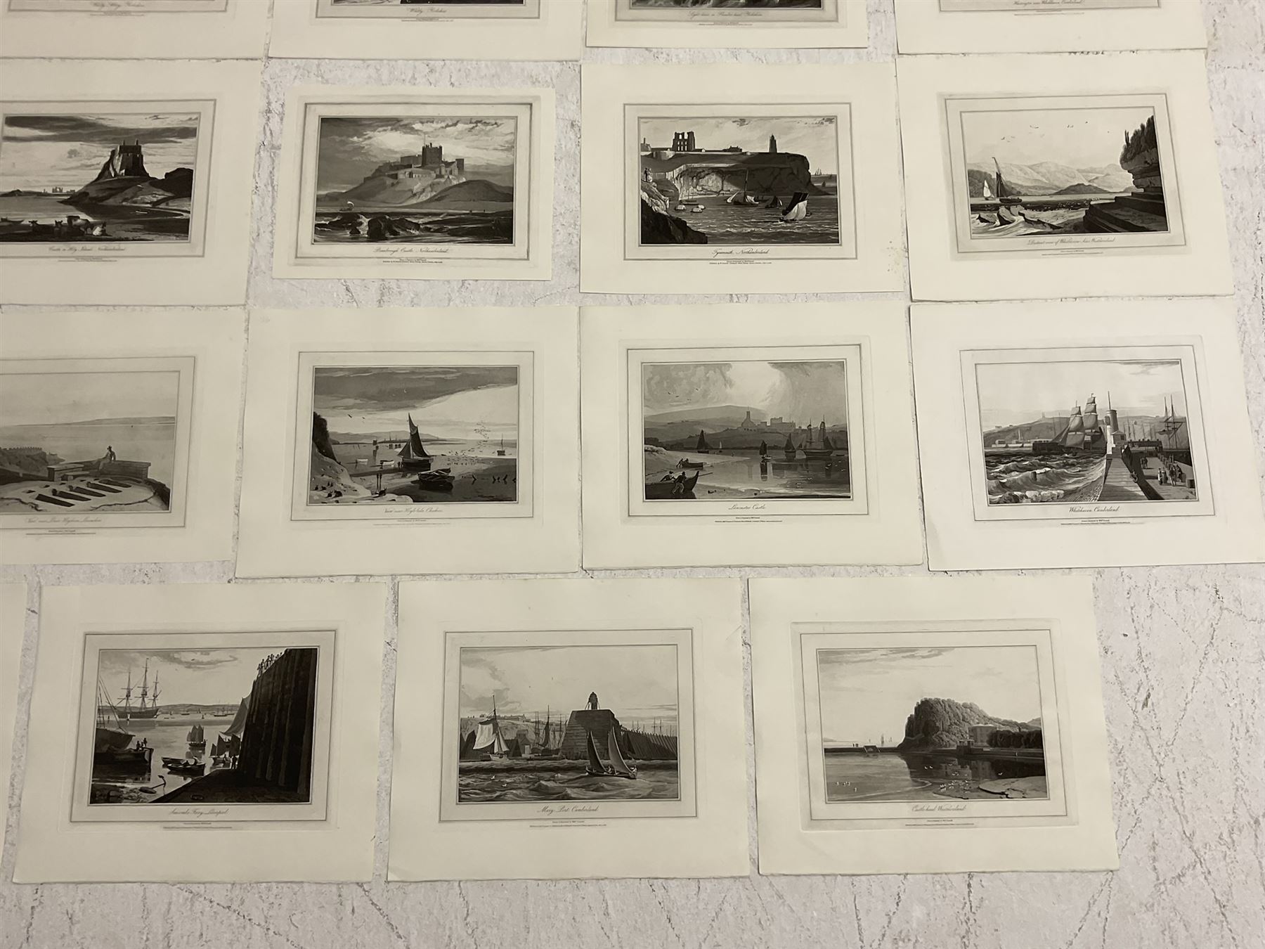 William Daniell RA (British 1769-1837): Scarborough, Whitby, Flamborough, Whitehaven, Tynemouth, Holy Island, Lancaster, et al., set of nineteen aquatints 23cm x 30 cm (19) (unframed)