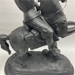 Pair of spelter warriors on horseback, H40cm