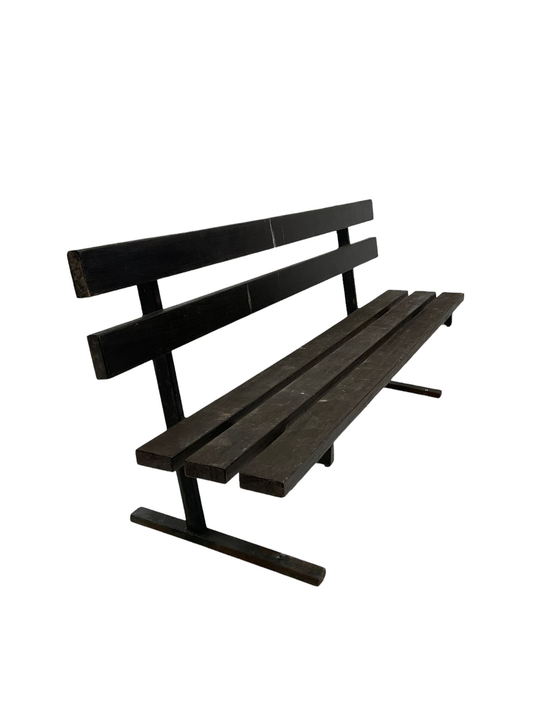 Hardwood garden bench, the slat back and seat supported by steel frame  - THIS LOT IS TO BE COLLECTED BY APPOINTMENT FROM DUGGLEBY STORAGE, GREAT HILL, EASTFIELD, SCARBOROUGH, YO11 3TX