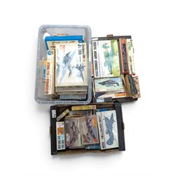 Collection of aeroplane model kits in three boxes, including Revell, Monogram, Airfix, etc