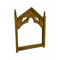 Polished pine wall mirror, Gothic arched top