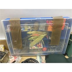 Quantity of fly and sea fishing rods and accessories, to include Shakespeare Boat 210 rod, Daiwa rod and others, and Guang Zhao FLD9000 course fishing reel, Beachmaster 7000FD, Rimfly II amd Penn Super Mariner, tackle etc