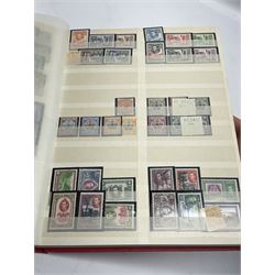 British Empire and Commonwealth stamps including Aden, Antigua, Bahamas, Barbados, Bermuda, Ceylon, Falkland Islands Dependencies, Gambia, Grenada, East Africa and Uganda Protectorates, Malta, Gibraltar Morocco Agencies overprints, Nigeria, St Helena, St Kitts Nevis, St Vincent, Sarawak, Sierra Leone etc, mostly mounted mint, housed in a red stockbook