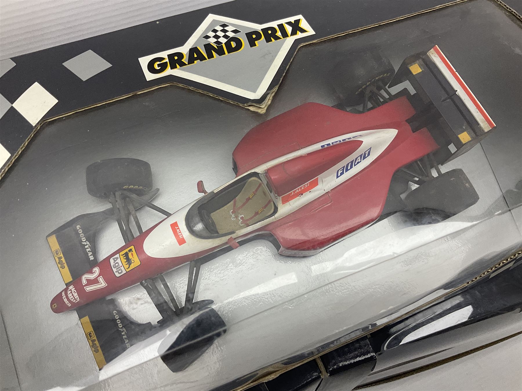 Three Paul's Model Art Grand Prix 1:18 scale die-cast racing cars - Williams Renault FW17 D. Hill; Ferrari 412 T1 J. Alesi; and Ligier Honda JS41 M. Brundle; all boxed (3)