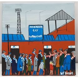 William Findley Burns (Northern British 1949-): The Manchester Derby, oil on canvas signed 30cm x 30cm (unframed)