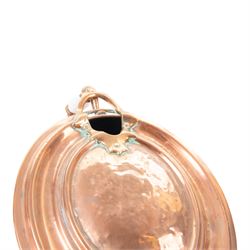 Pair of 19th century copper coal scuttles, of circular form raised on a circular stepped foot with hinged cover, H44cm, L50cm