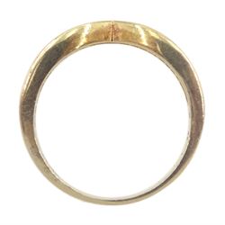 9ct gold channel set, round brilliant cut diamond wishbone ring, hallmarked