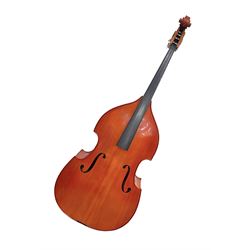 Contemporary 3/4 Double Bass, Body height bottom to shoulder 110cm, With steel tuning pins and ebonised fingerboard, no strings, bridge, tail piece, or endpin Although called a 3/4 size bass, this size is recognised as a regular sized Double Bass 
