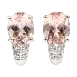 Pair of 9ct gold morganite and diamond earrings, hallmarked