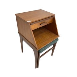  Chippy - mid-20th century teak telephone table with memory slide, one drawer and upholstered seat