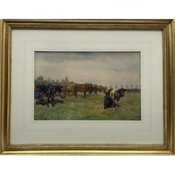 John Atkinson (Staithes Group 1863-1924): Milking Cows in the Field, watercolour signed 29cm x 45cm