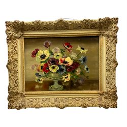 Peggy Barley (British 20th Century): Still Life of Flowers, oil on canvas laid on board signed and dated 1956, 28cm x 38cm 