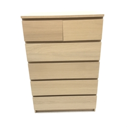 Ikea light oak chest, two short and four long, plinth base, W81cm, H123cm, D48cm