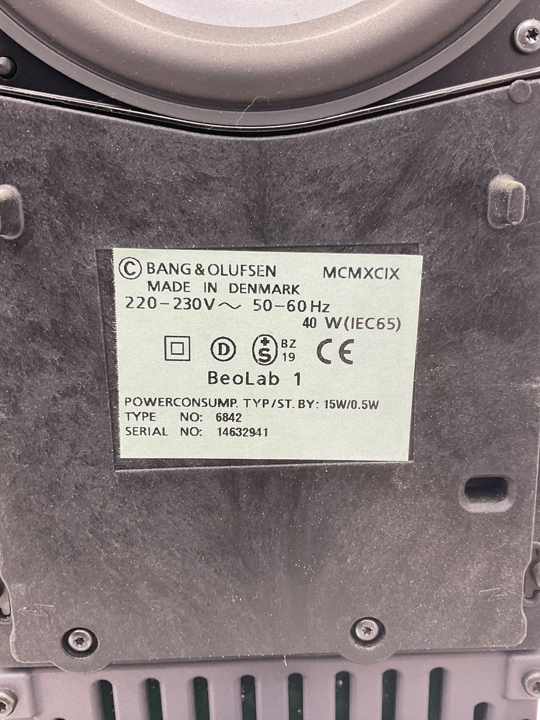 Pair of Bang & Olufsen Beolab 1 floor speakers, 40W, type 6842, serial 14622415/14632941