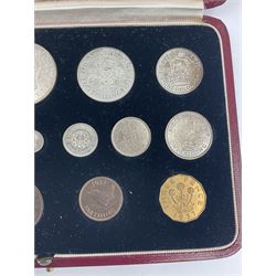 King George VI 1937 fifteen coin specimen set, housed in the official The Royal Mint maroon and gilt case