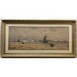 Thomas Bush Hardy RA RBA (British 1842-1897): Shipping on the Thames at 'Greenwich', looking towards the Royal Naval College, watercolour signed titled and dated 1885, 39cm x 101cm