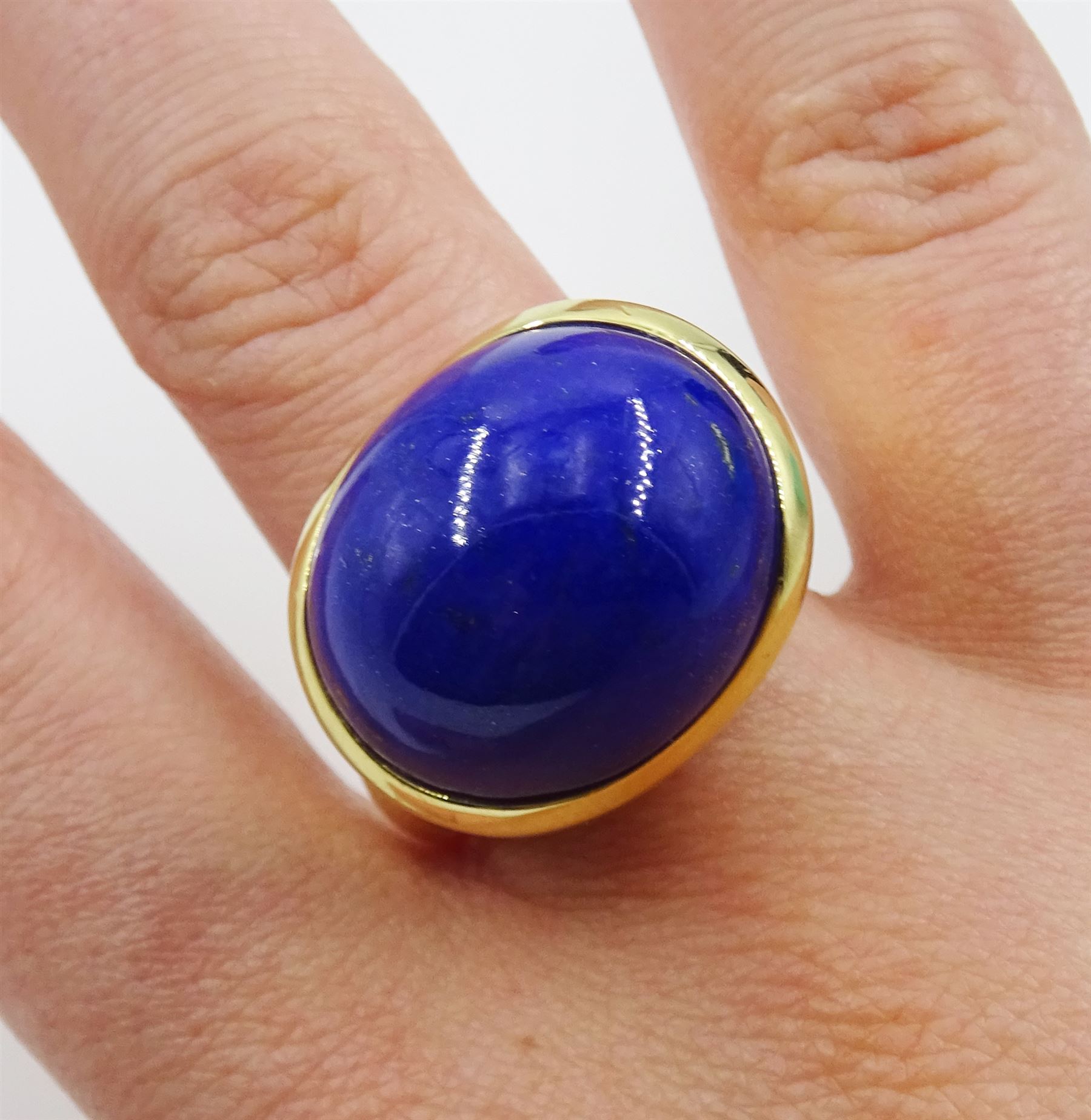 Tiffany & Co 18ct gold cabochon lapis lazuli ring by Elsa Peretti, stamped 750 with signature, boxed