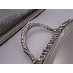 Edwardian silver twin handled tray, with oblique gadrooned rim and presentation engraving to the centre, hallmarked James Dixon & Sons Ltd, Sheffield 1907, not including handles W46cm