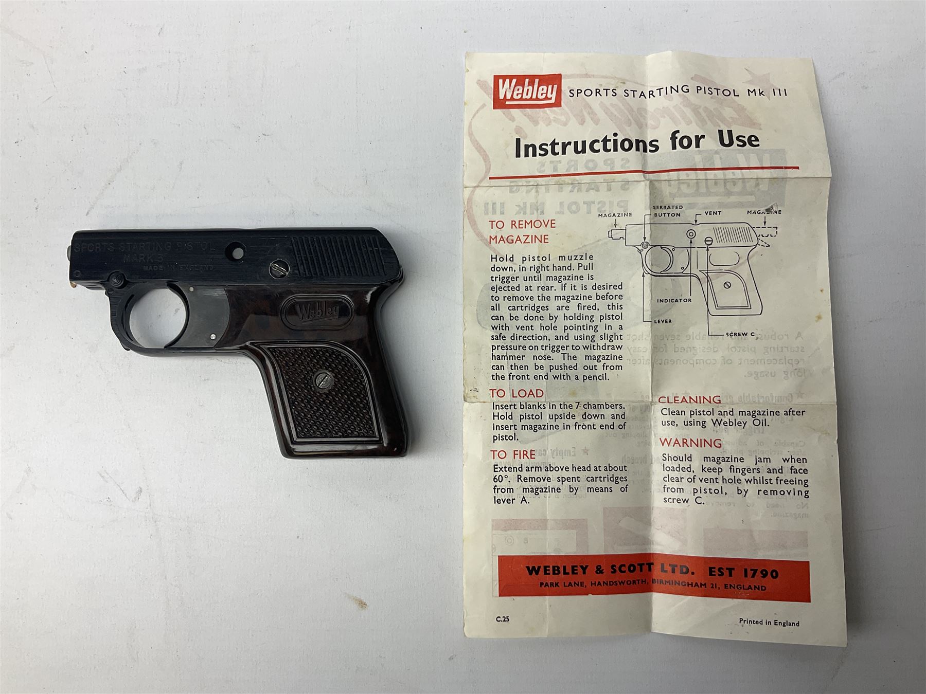Webley Mark III .22 Sports Starting Pistol, top venting, with bakelite grips, boxed with instructions; and a reproduction Georgian Tower flintlock blunderbuss (2)
