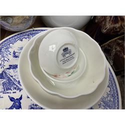 Quantity of ceramics to include Kernewek Cornwall tea wares, pair of Royal Doulton Islamic series plates, sage green Wedgwood Jasperware, Coclough tea wares, glassware etc in two boxes