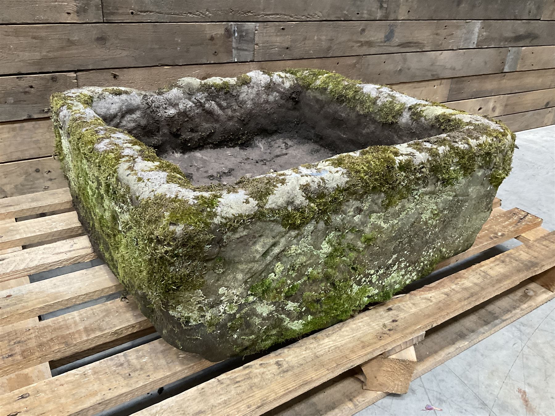 Large 19th century square weathered stone trough 