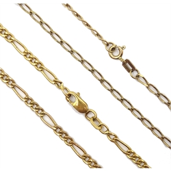  9ct gold figaro link necklace and one other chain necklace, both hallmarked 9ct, approx 8.6gm  