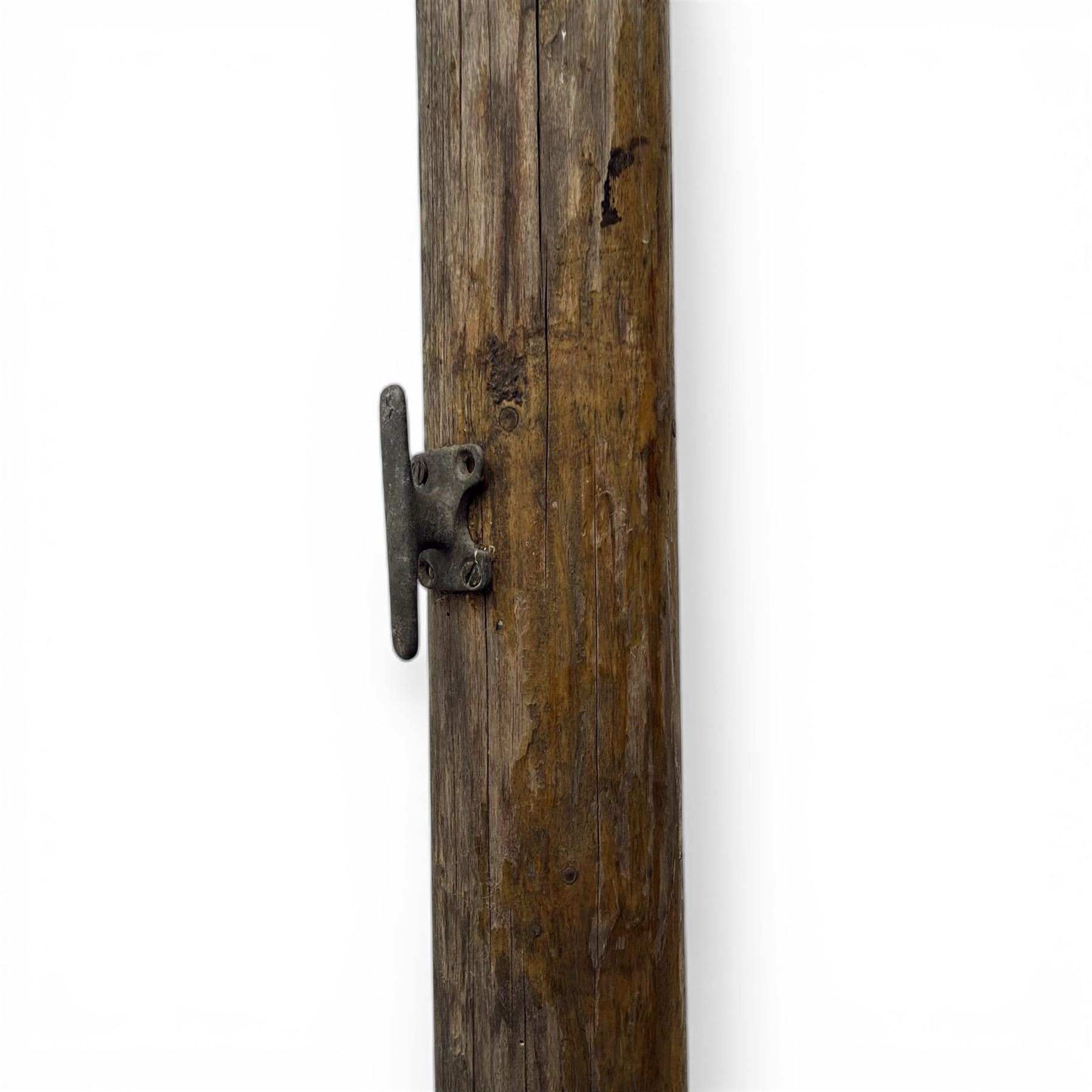 19 foot tall wooden ships mast with metal fittings