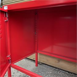 IKEA red painted metal two door media cabinet with keys - THIS LOT IS TO BE COLLECTED BY APPOINTMENT FROM DUGGLEBY STORAGE, GREAT HILL, EASTFIELD, SCARBOROUGH, YO11 3TX