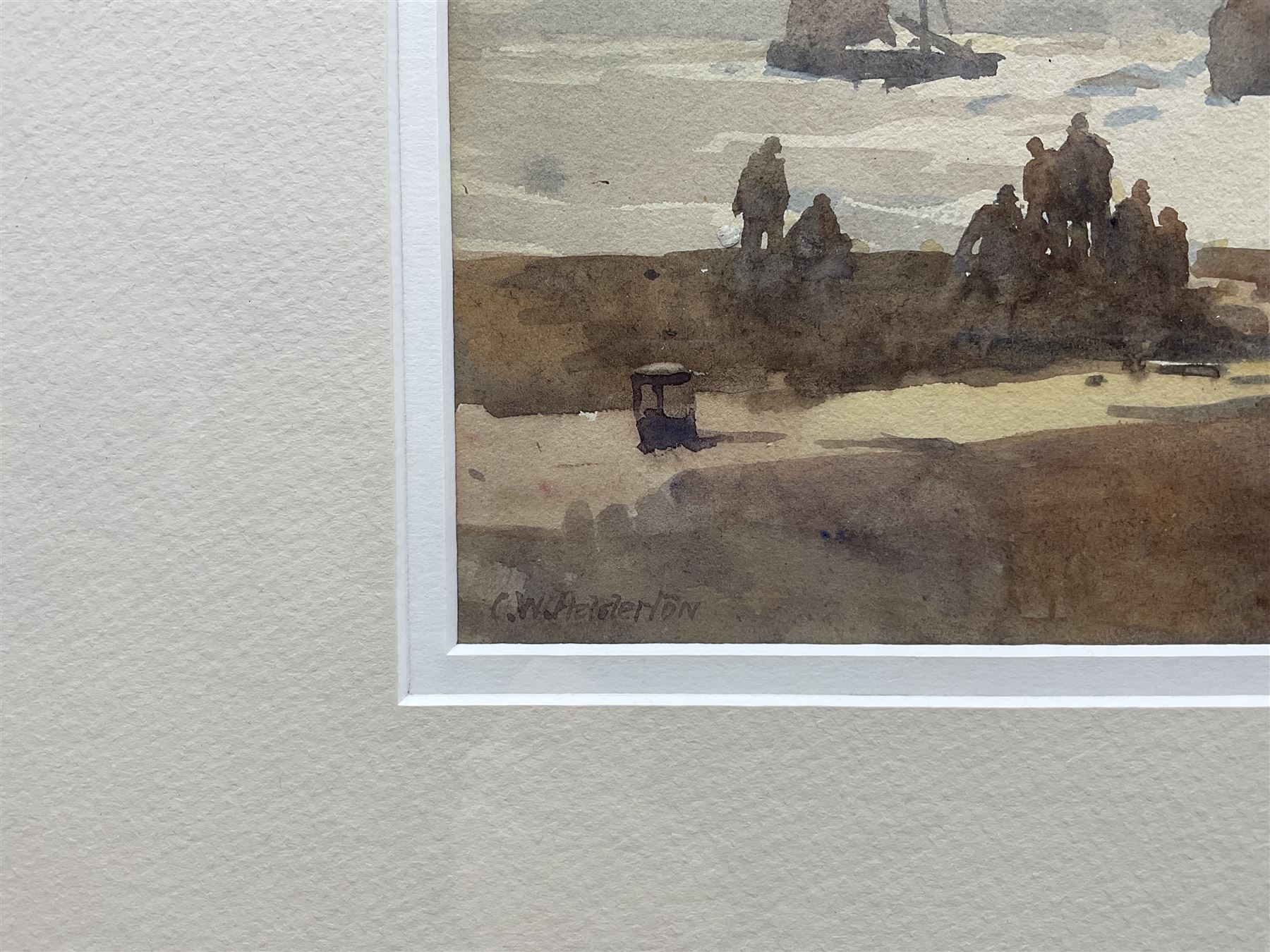Charles William Adderton (British 1866-1944): Watching the Boats from the Sea Wall, watercolour signed 20cm x 26cm