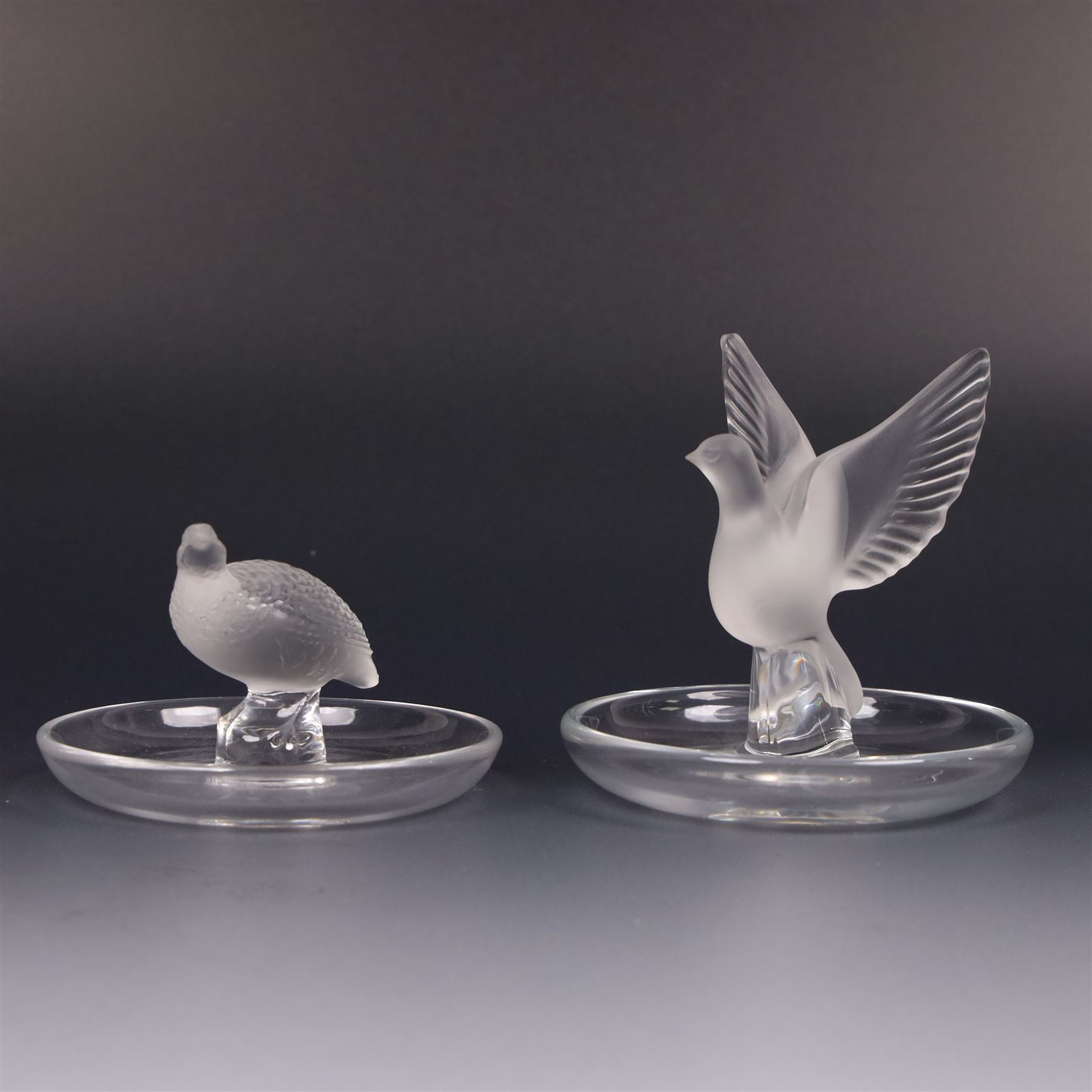 Lalique - Thalie Dove ring dish and Grouse ring dish, H10cm