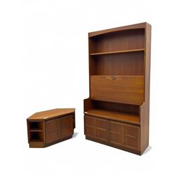 Nathan - teak wall unit and corner TV unit, bookcase unit with fixed shelves, locking fall...