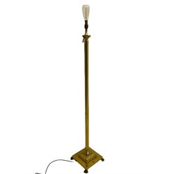 20th century brass standard lamp, Corinthian column, square tiered base