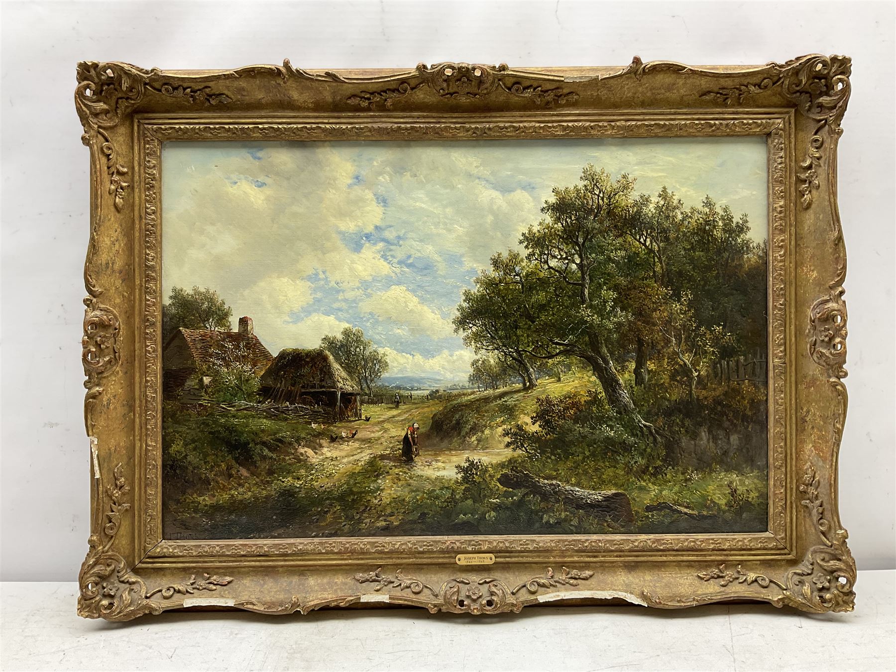 Joseph Thors (British 1835-1920): Farmstead in Wooded Landscape, oil on canvas signed 39cm x 60cm 