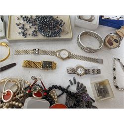 Silver jewellery, including amethyst bracelet and hoop earrings, together with a Radley handbag and purse, and a collection of costume jewellery and wristwatches, including Guess, Lorus, Sekonda Diamond etc 