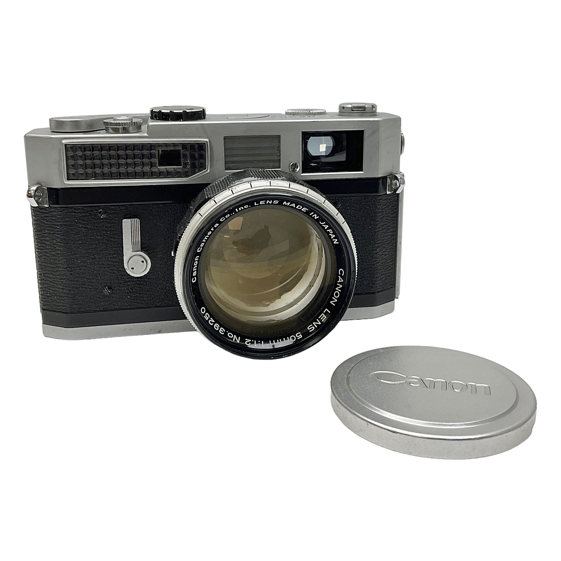 Canon 7 camera body, serial no. 807468, with 'Canon LTM/L39 50mm 1:1.2' lens, serial no. 39250