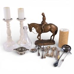 Austin Sculpture bronzed resin modelled as a woman on horseback, together with Darlington ...