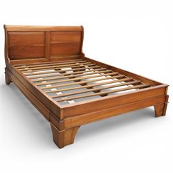 Eastwood - Late 20th double century cherry wood sleigh bed, shaped panelled headboard with...