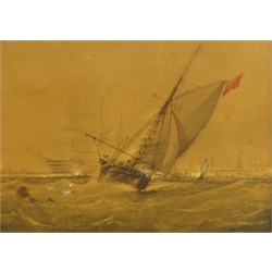  George Chambers (British 1803-1840): 'Off Plymouth', pencil and monochrome wash highlighted in red and white signed 19.5cm x 27cm (mounted)  