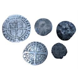 Coins including Elizabeth I 1573 sixpence and other hammered silver coins, commemorative fifty pence pieces with 2003 'Give Women The Vote', 2017 'Benjamin Bunny', 2017 'The Tales of Peter Rabbit', 2019 'Sherlock Holmes', small quantity of Great British pre 1947 silver coins, commemorative crowns, spade guinea style gaming tokens etc