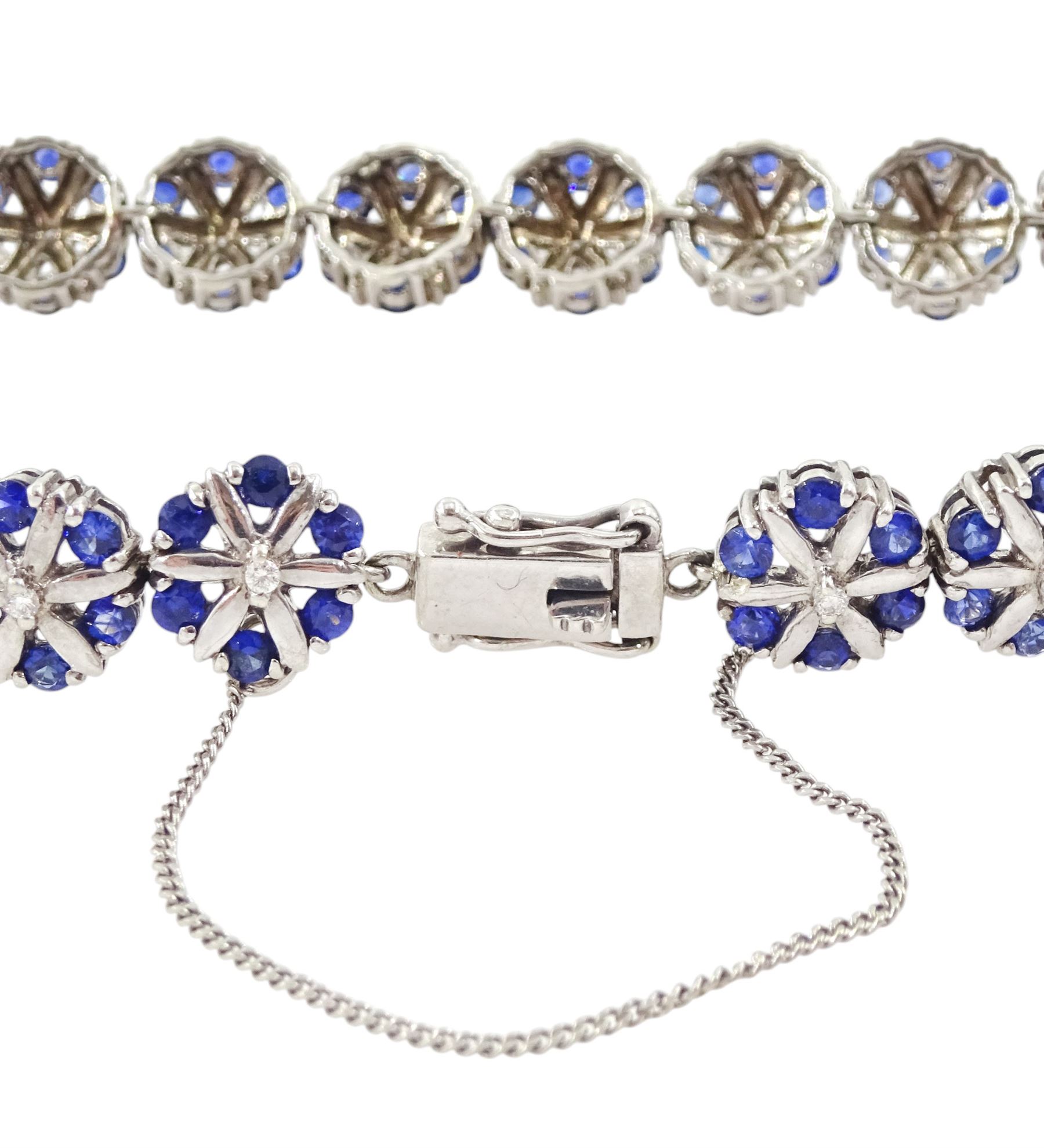 9ct white gold round cut sapphire and diamond cluster link bracelet, hallmarked