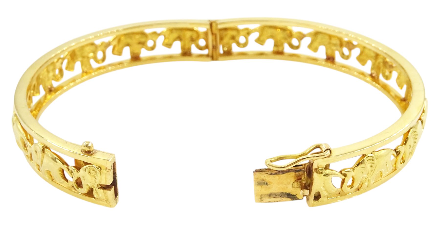 18ct gold elephant hinged bangle