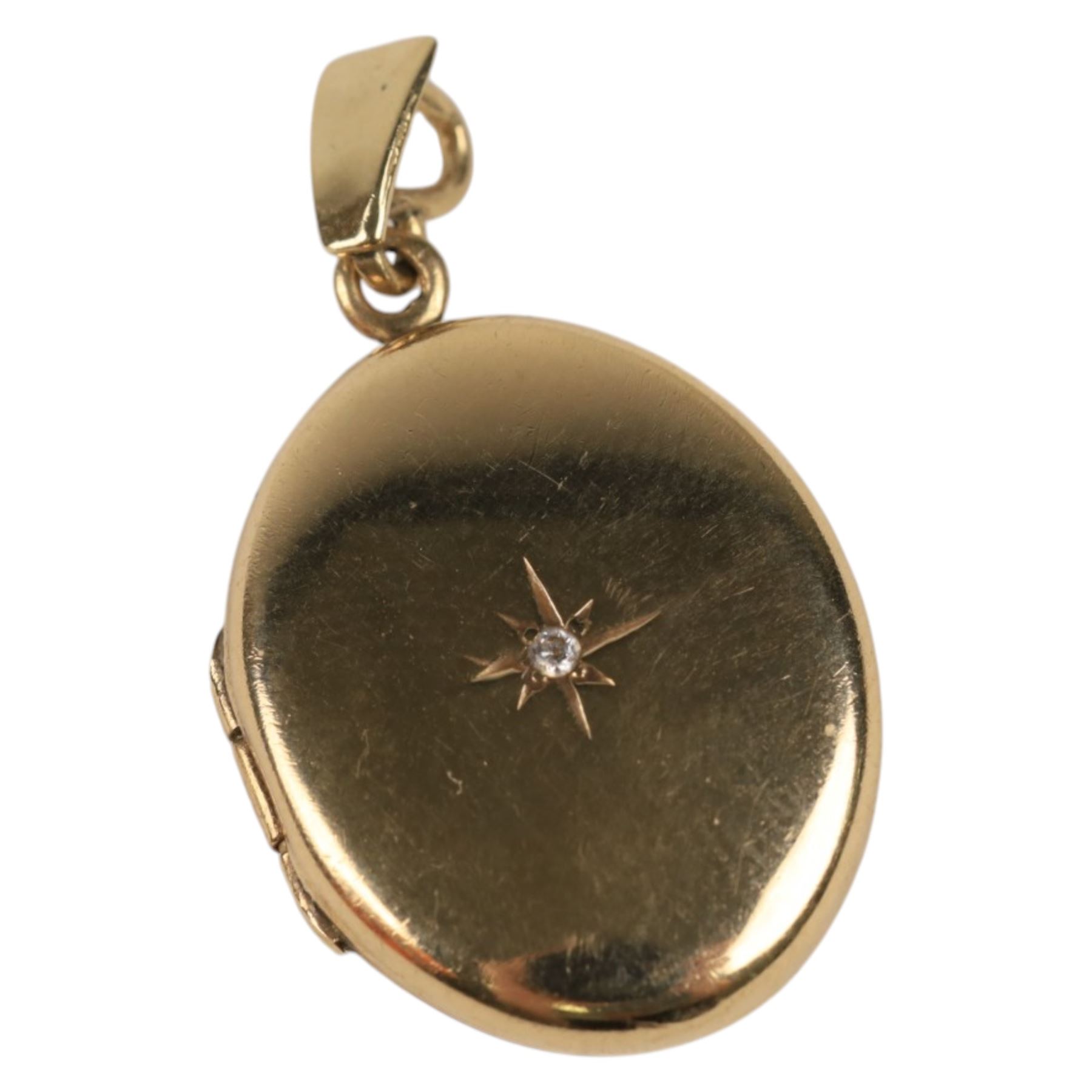 9ct gold diamond set locket and a 9ct gold wedding band, both hallmarked