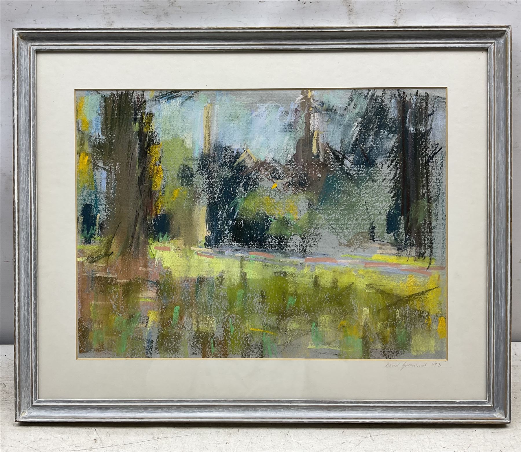 David Greenwood (Northern British Contemporary): 'Early Morning - Roberts Park Saltaire', pastel, signed and dated '93 on the mount, titled on label verso 30cm x 41cm 