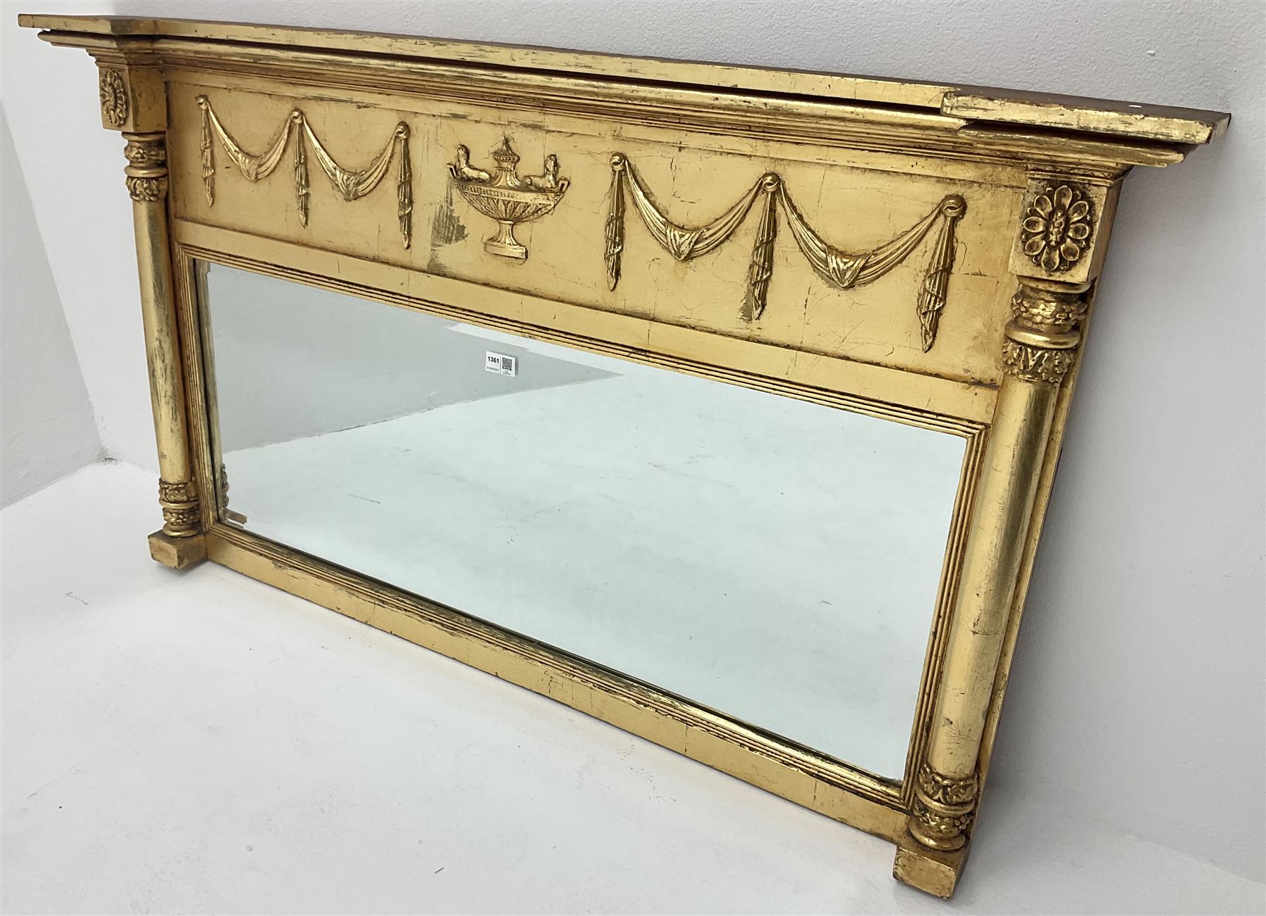 Regency style gilt overmantle mirror, Adam style urn flanked by swags The Furnishings Sale