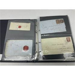 Postal history, including imperf penny reds on covers or entires, mourning cover, Cape of Good Hope overprinted postal stationary, pre-stamp items etc, housed in a ring binder folder