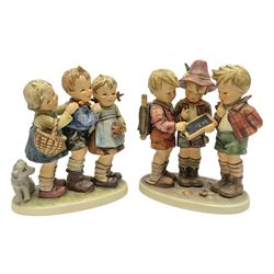 Hummel figure group by Goebel, School Boys, together with a similar Hummel figure group, Follow the Leader, tallest H19cm